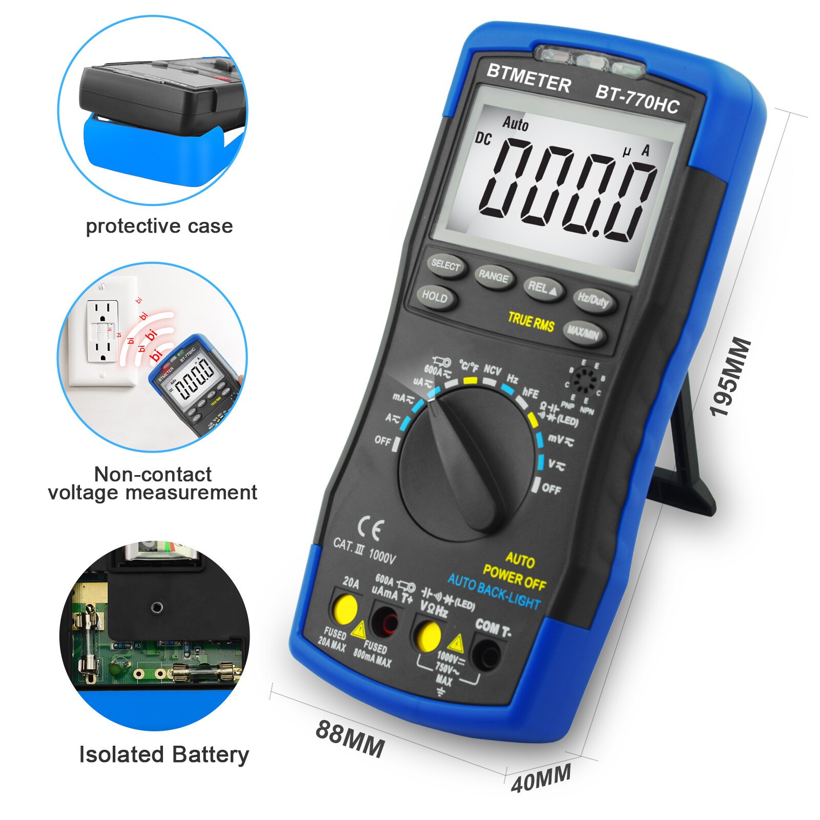 HoldPak Digital Multimeter Auto-ranging TRMS NCV Bluetooth Current Voltage Meter