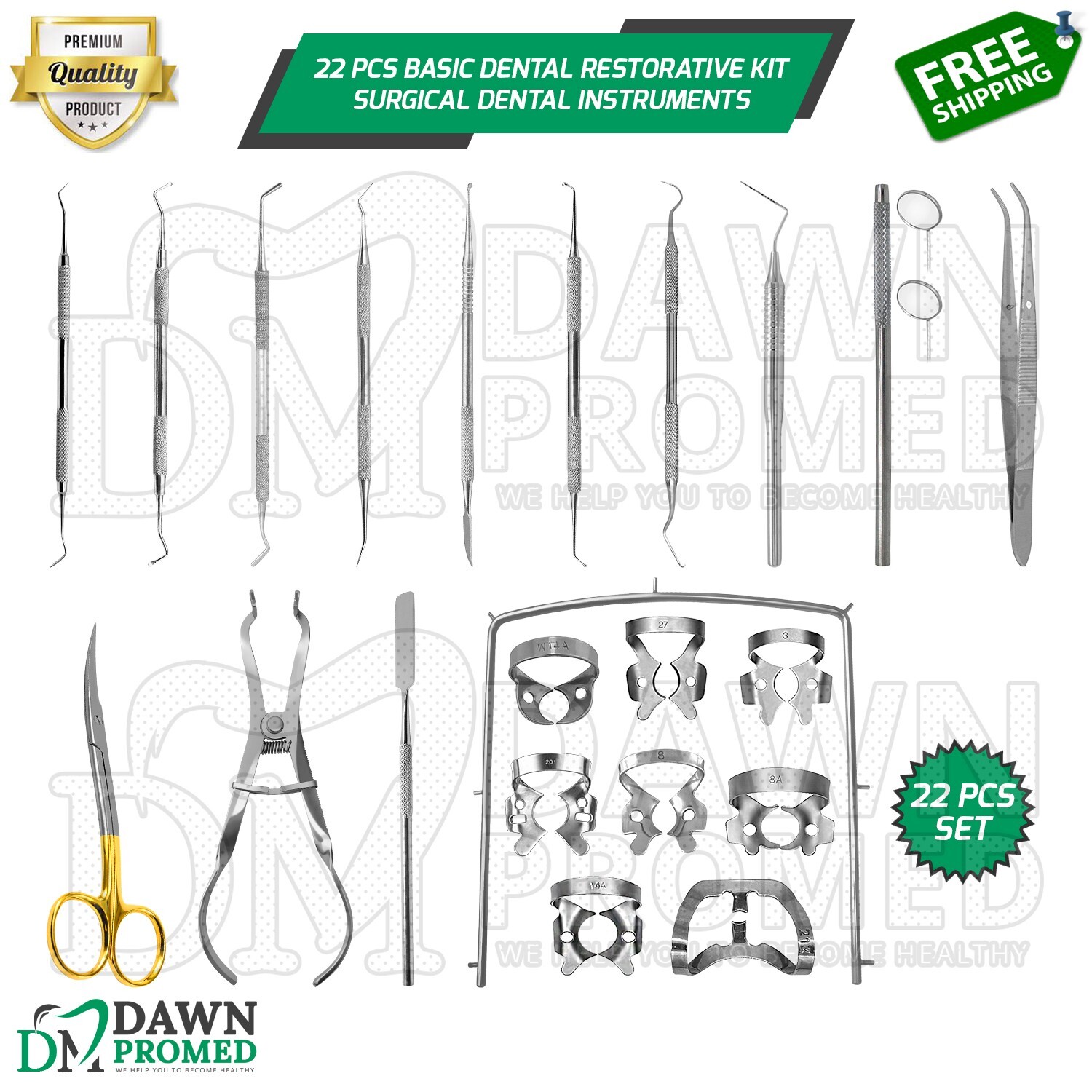 22 Pcs Basic Dental Restorative Kit Surgical Dental Instruments German Grade