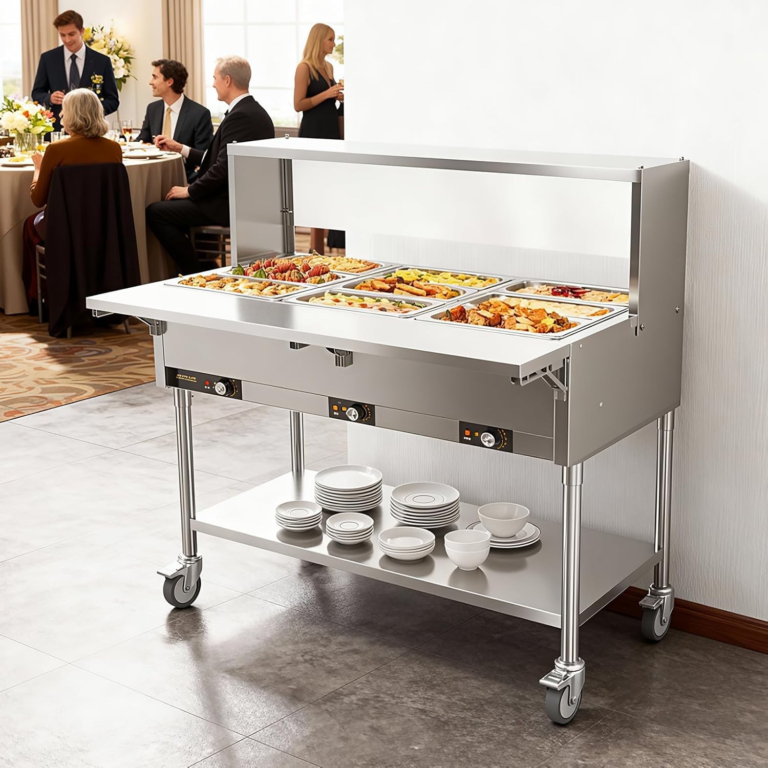 ROVSUN 72QT Electric Commercial Food Warmer 1500W, 9-Pan Steam Table 8QT/Pan