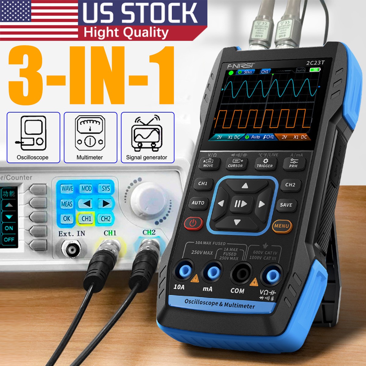 Portable Digital Scope Meter 10000 Counts 32kb Depth Auto-Ranging DMM w/ 2MHz FG