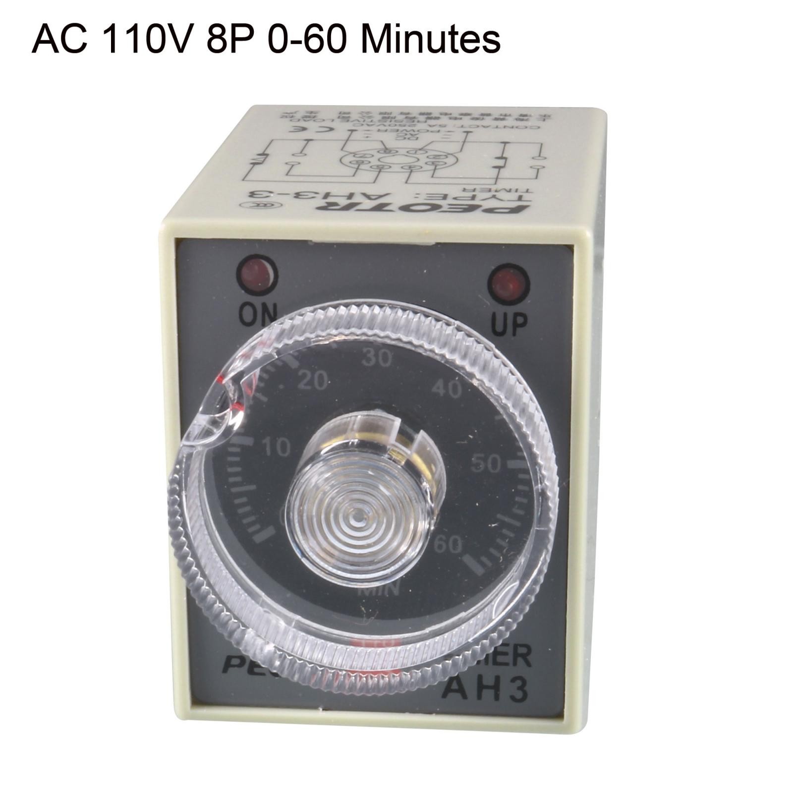 110VAC 8 Pin 0-60 Minute Rail Mount AH3-3 Delay Timer Time Relay w Socket