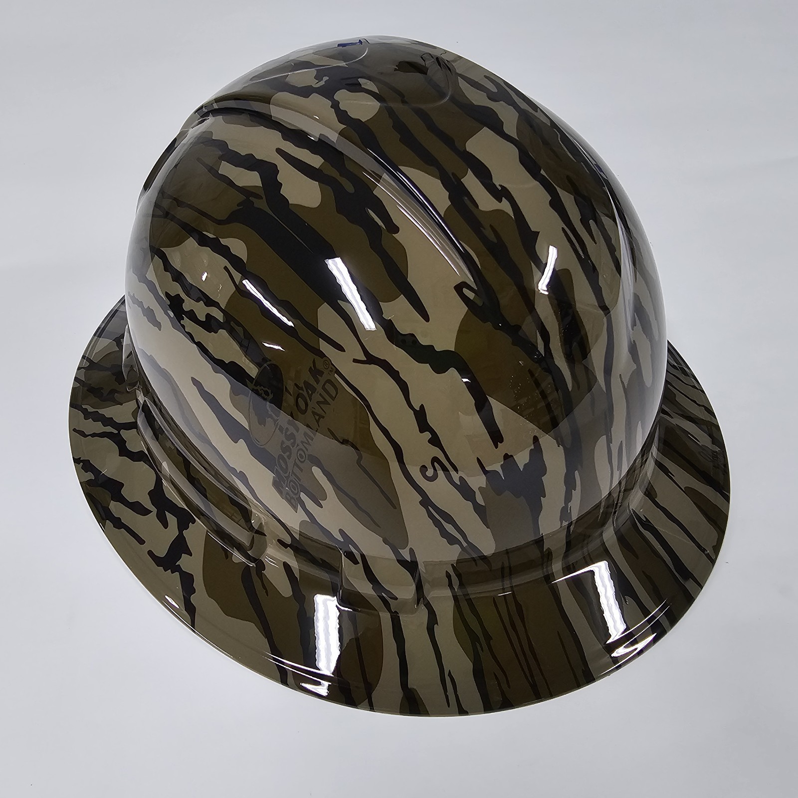 full brim hard hat custom hydro dipped IN MOSSY OAK BOTTOMLAND CAMO OLD SCHOOL