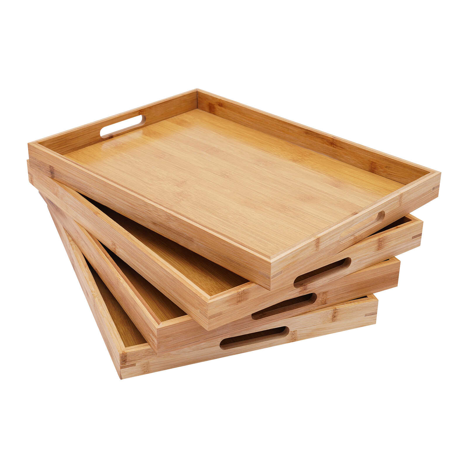 Bamboo Serving Trays 4-Piece Set Rectangular 18.1 × 13 × 1.4 In Log Color