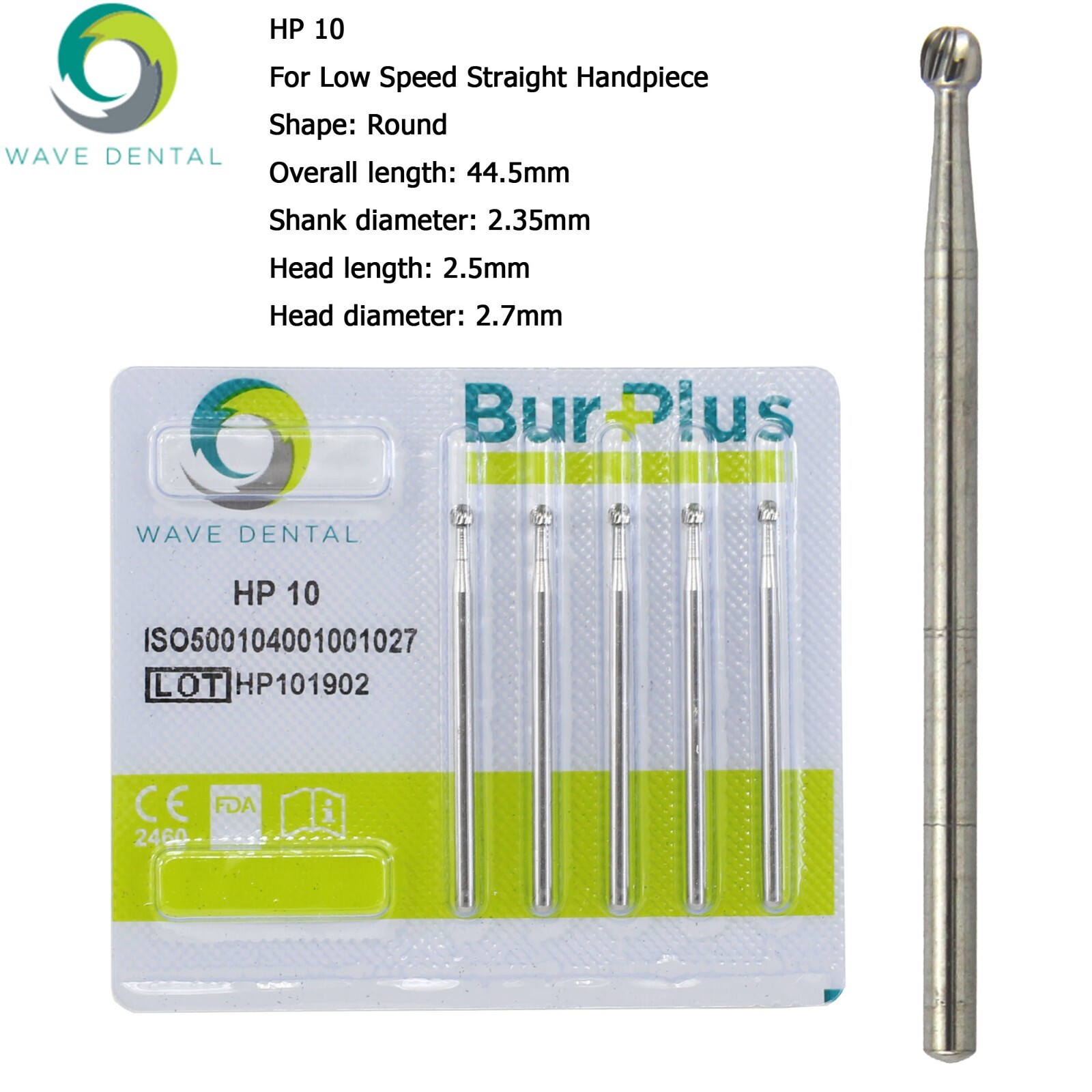 Wave Dental Carbide Burs HP 2 8 557 703L Round For Slow Speed Straight Handpiece