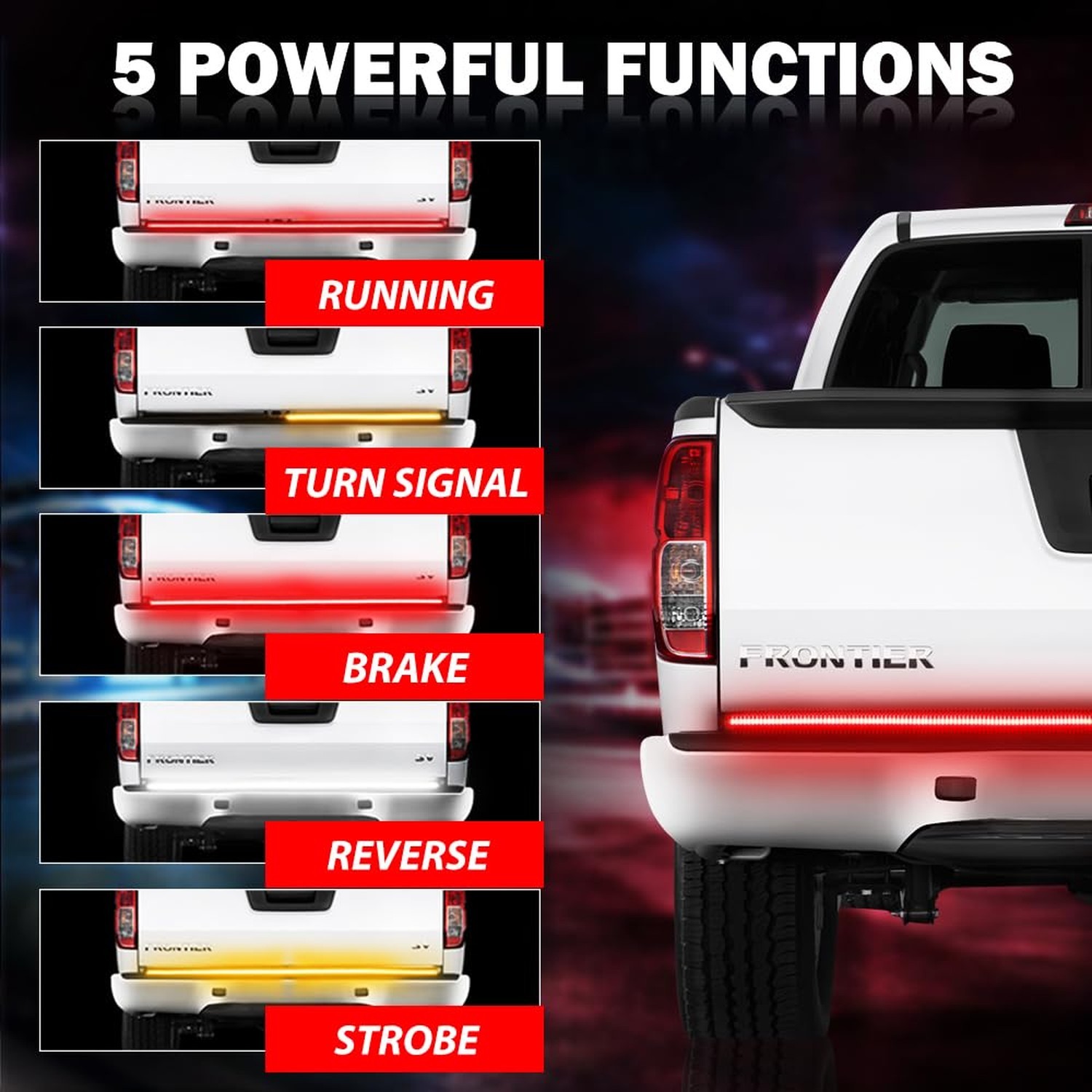 LED Tailgate Light Bar, Wayup 60 Inch Quad Row Tailgate Light Strip with Red …