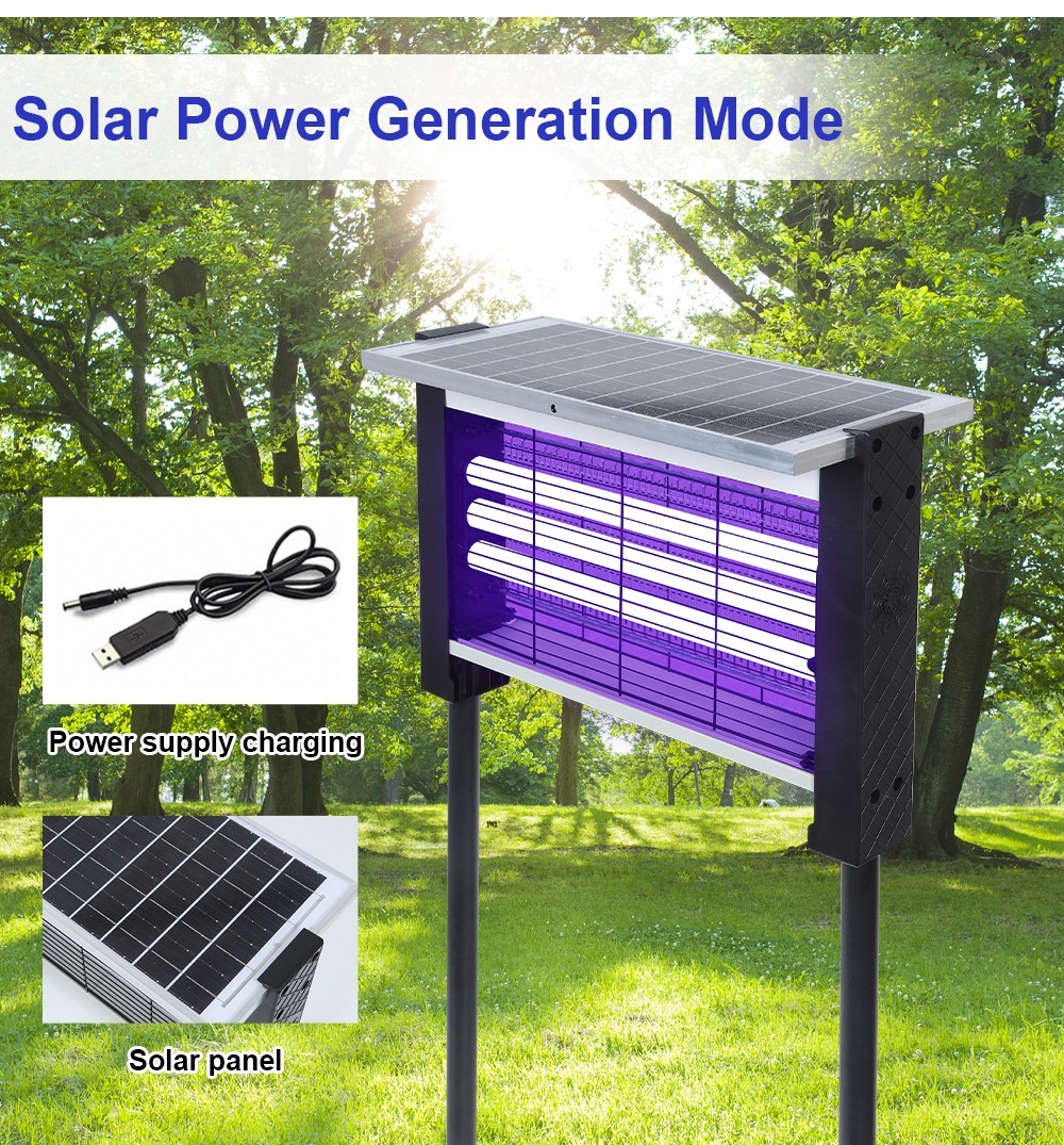 Outdoor Bug Zapper 4500V Solar Mosquito Killer 4000mAh Rechargeable 13H Runtime