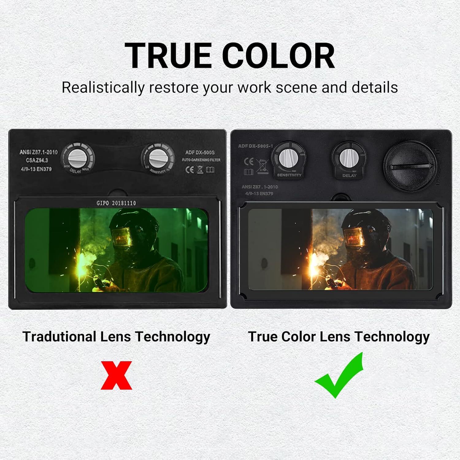 True color Auto Darkening Welding Helmet Arc Tig Mig Grinding Hood Solar Powered
