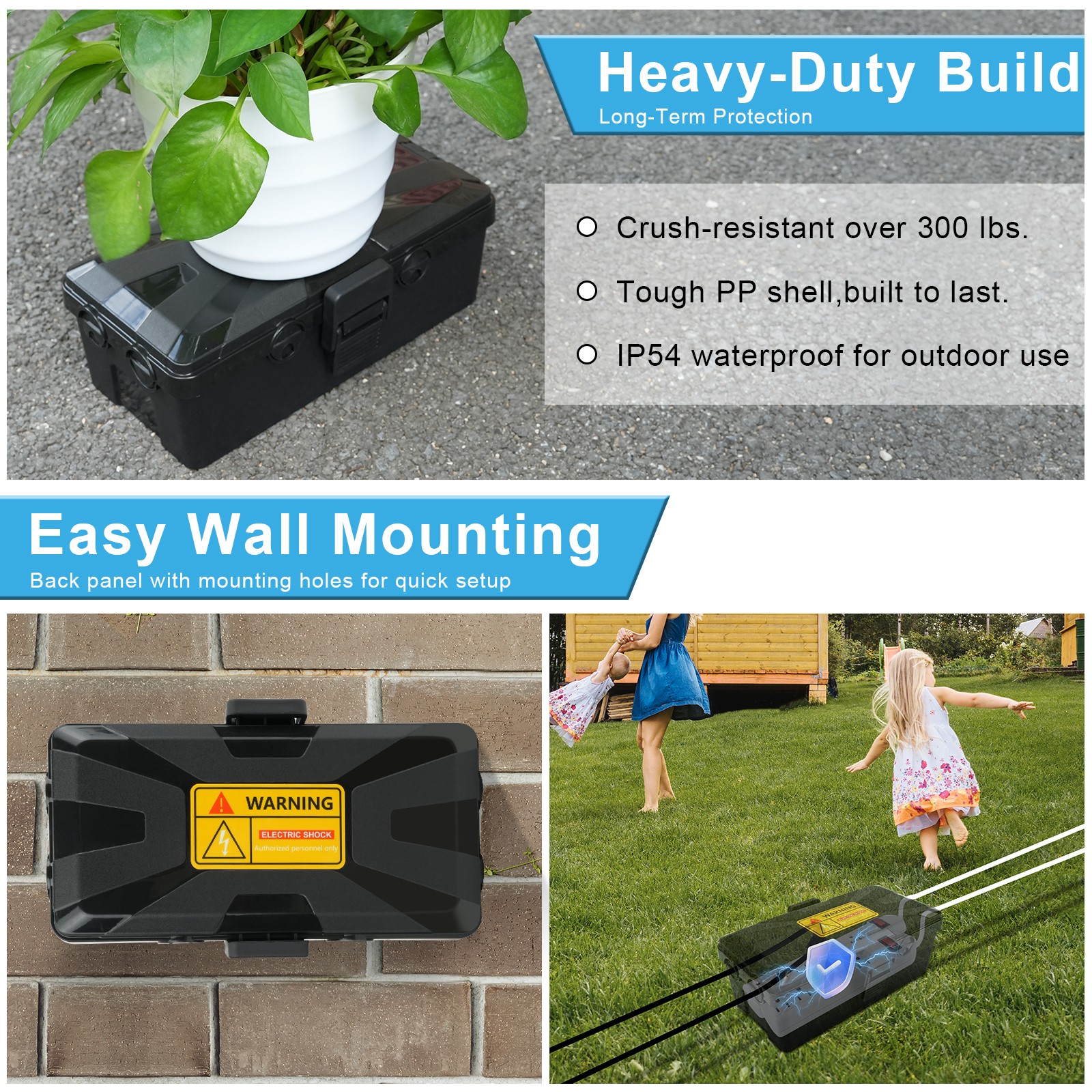 IP54 Waterproof Outdoor Socket Cover Box Heavy Duty PP Extension Cord Protector
