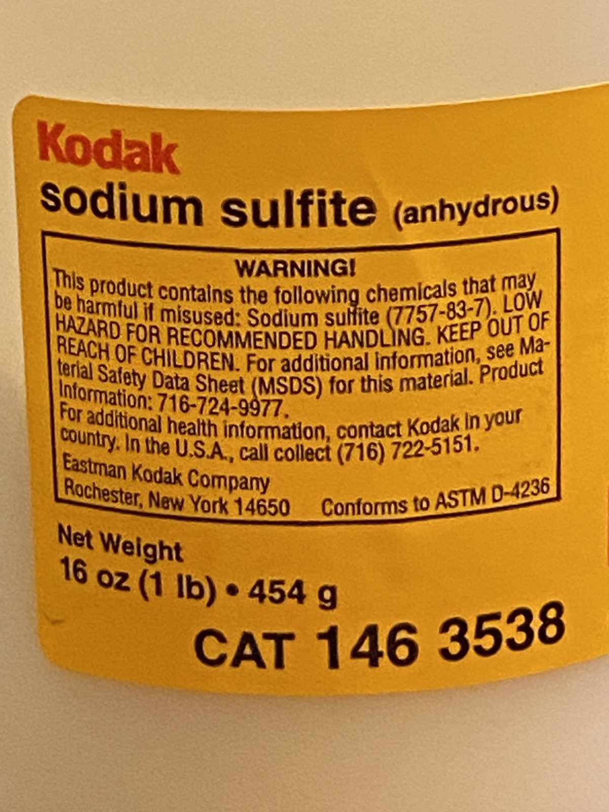 kodak Sodium Sulfite, 1lb. used on polaroid film