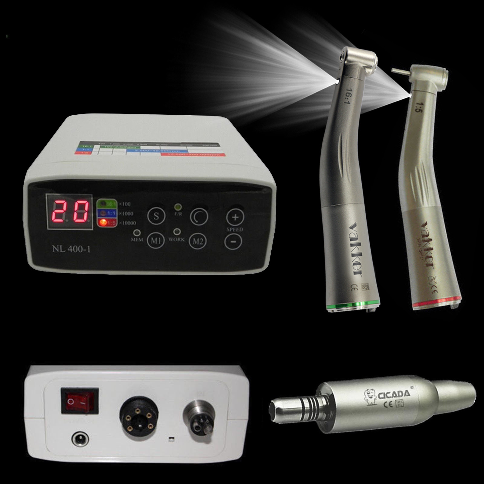 for NSK Dental Electric Motor + 1:5 16:1 Low High-Speed Handpiece Contra Angle
