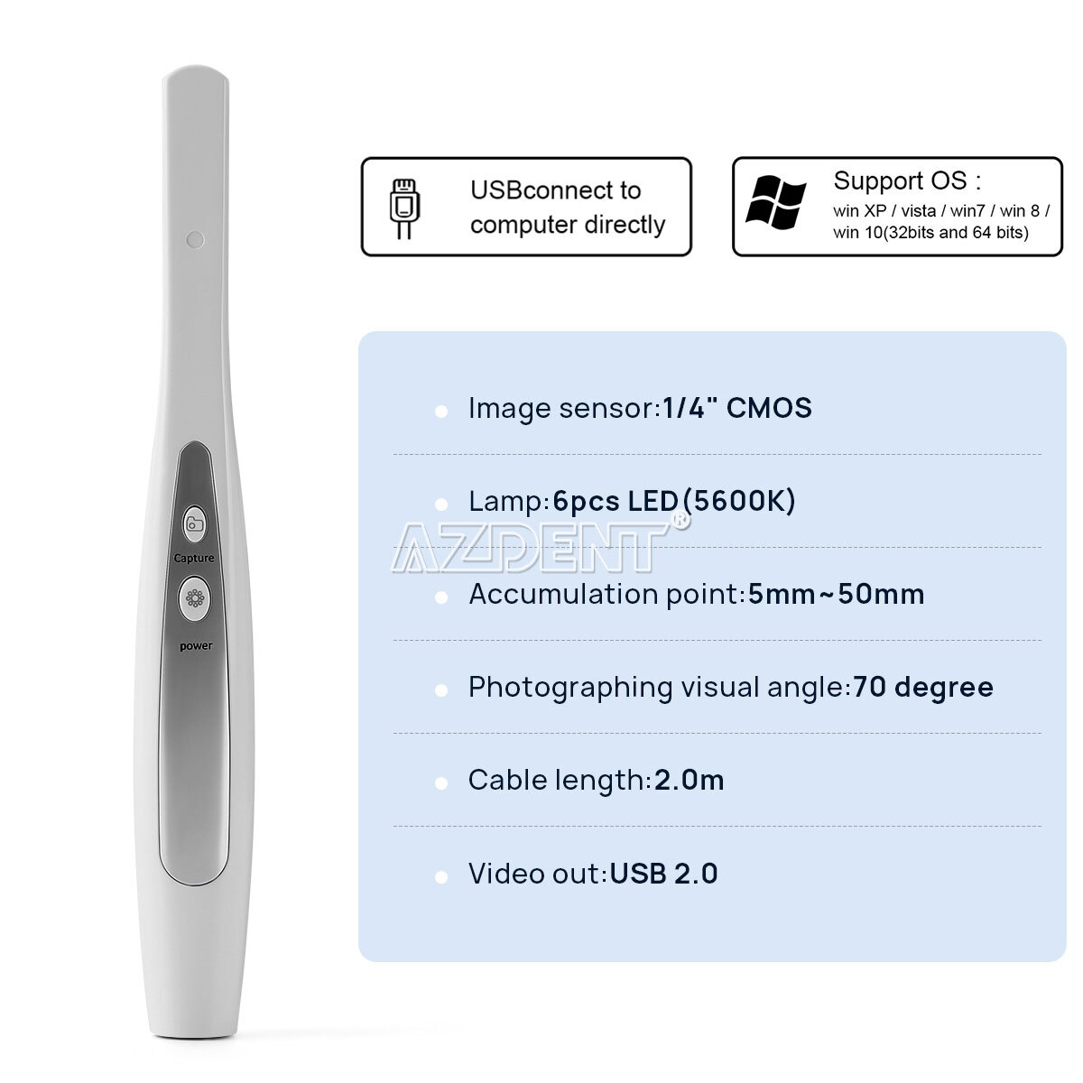 AZDENT Dental Intraoral Camera USB Digital Imaging HD Camera 6 LED Light