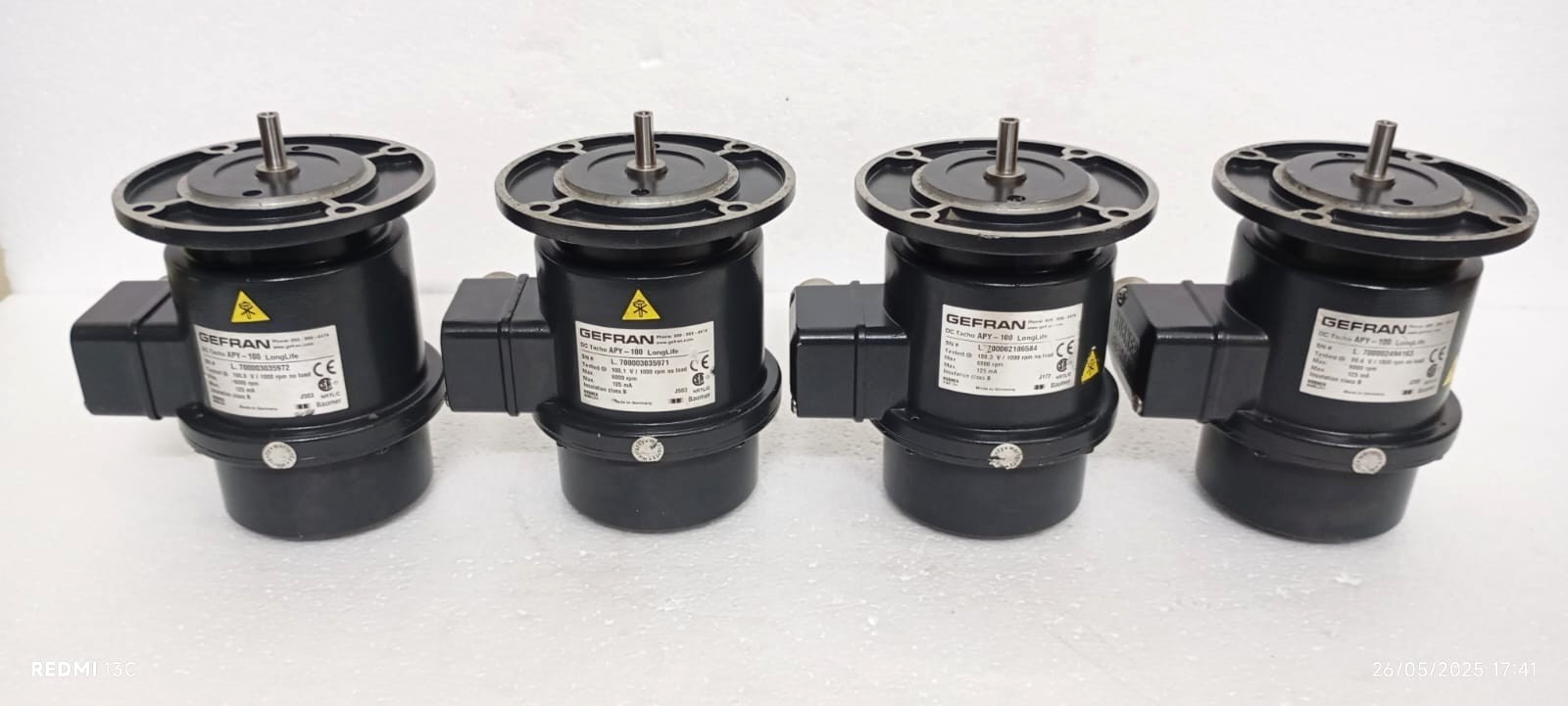 Hübner Berlin Gefran APY-100 DC Tachometer Generator, 100V / 1000 RPM, IP55