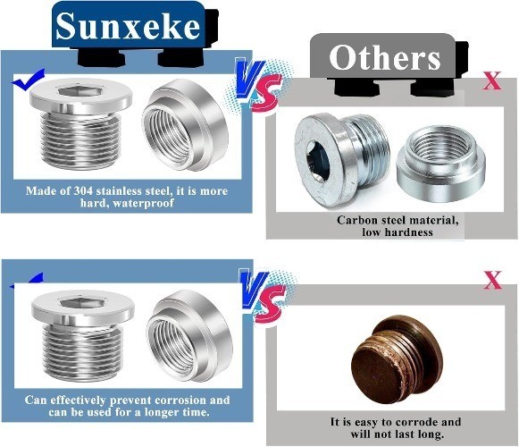 2 Pairs Sensor Bung, 304 Stainless Steel M18 X 1.5 2PCS Bungs and 2PCS Plugs