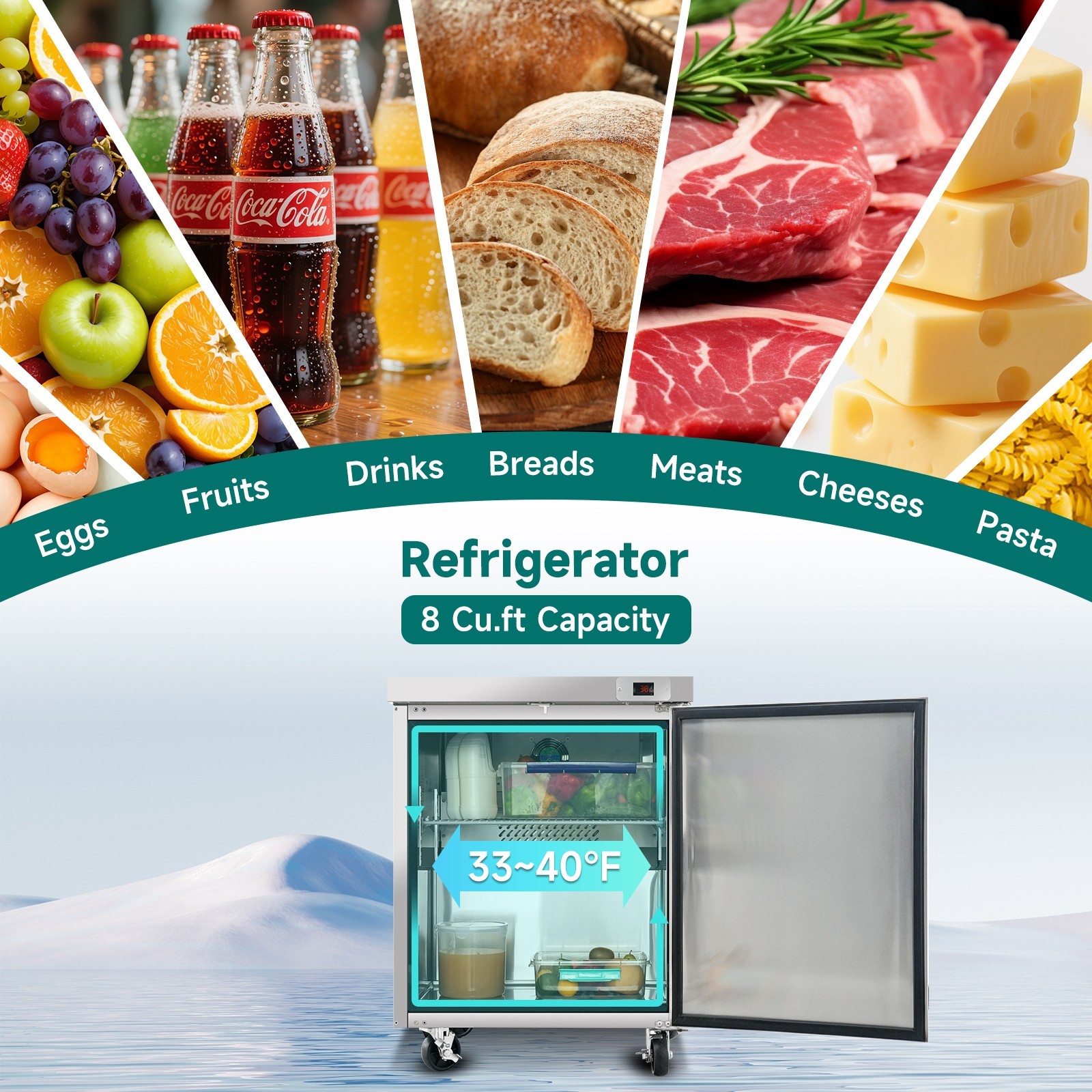 29″ W Commercial Undercounter Refrigerator, ETL Listed, Worktop Design