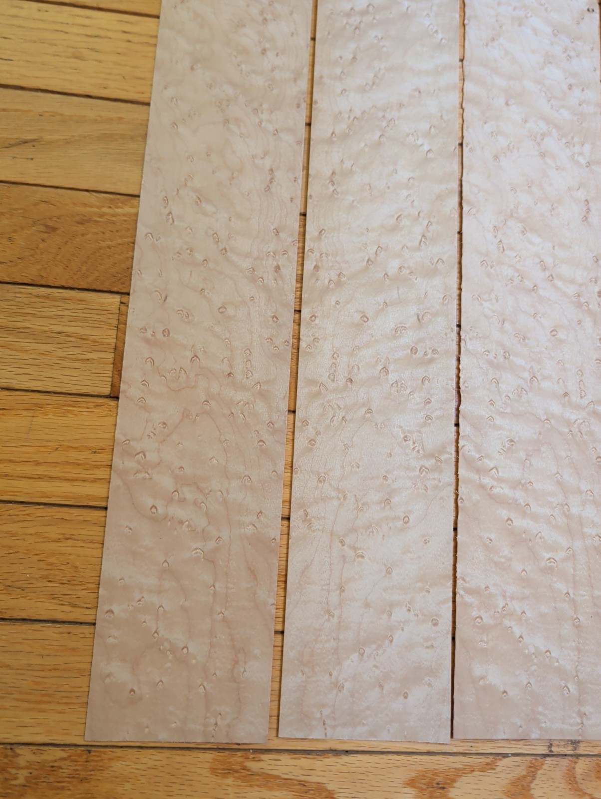 Birdseye maple wood veneer 4 pieces 3 1/2″ x 31″ each 1/42″