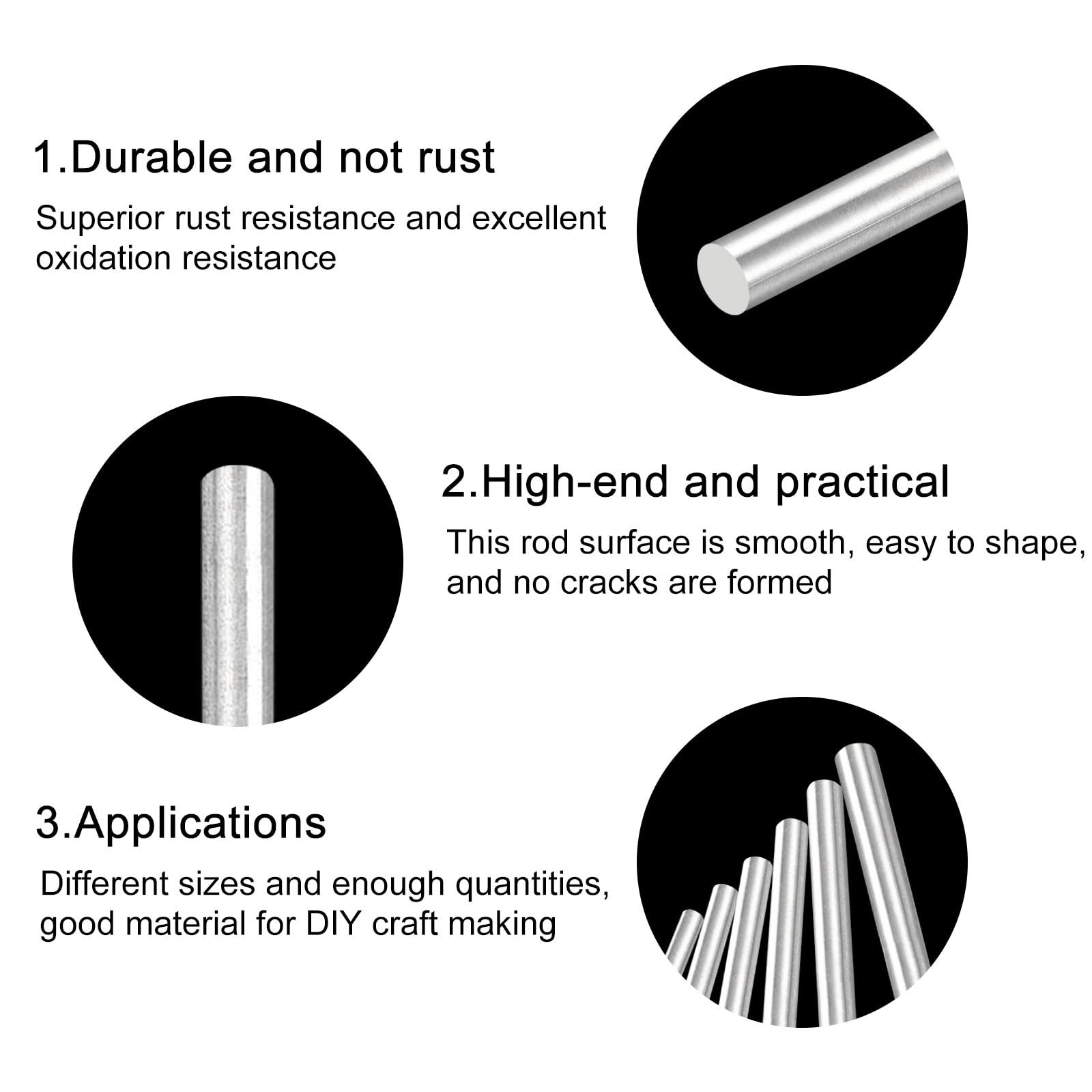 304 Stainless Steel Round Rods, 8mm x 120mm Solid Shaft Rods for DIY Craft Mo…