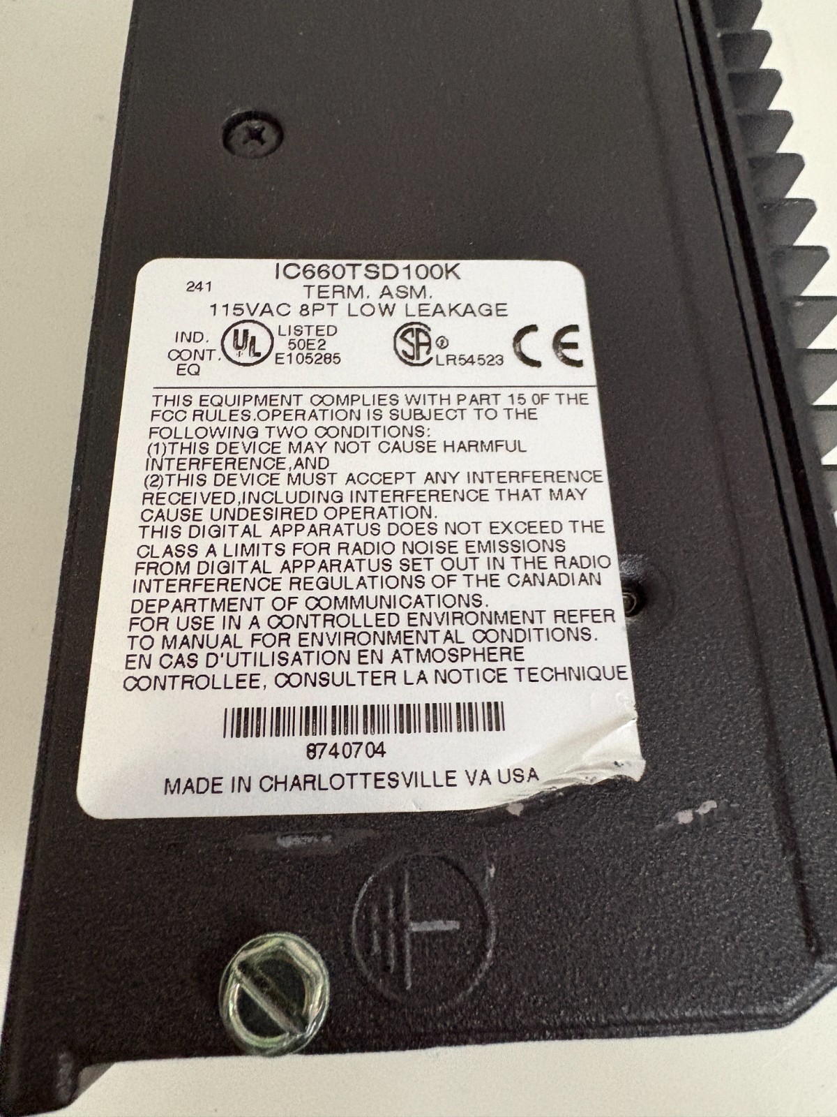 GE FANUC GENIUS 115V 50/60 HZ IN/OUT IC660BBD101 W/IC660TSD100K