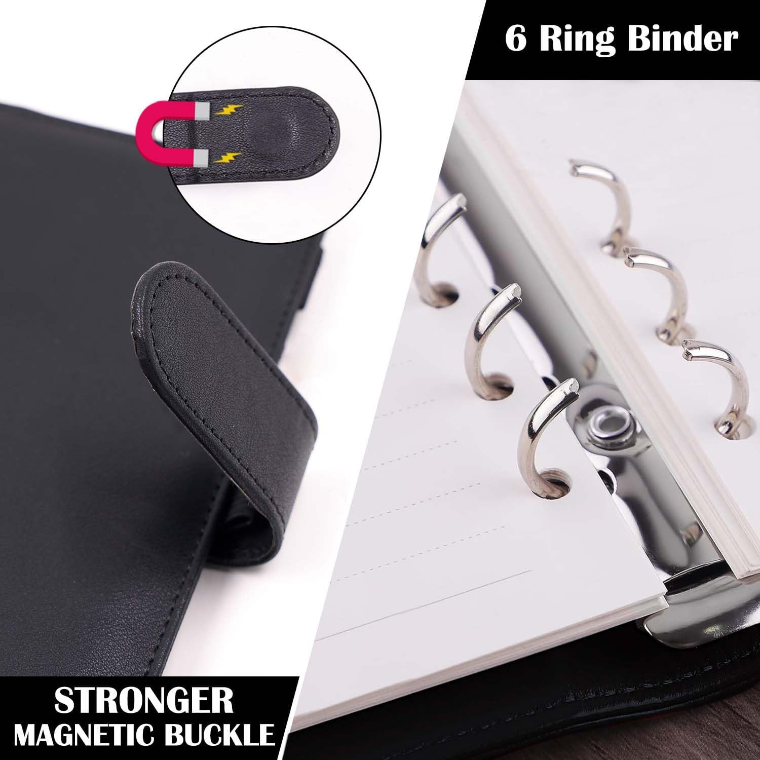 A6 Binder 6 Ring, Refillable Notebook Planner Cover, Small Leather Organizer Emp