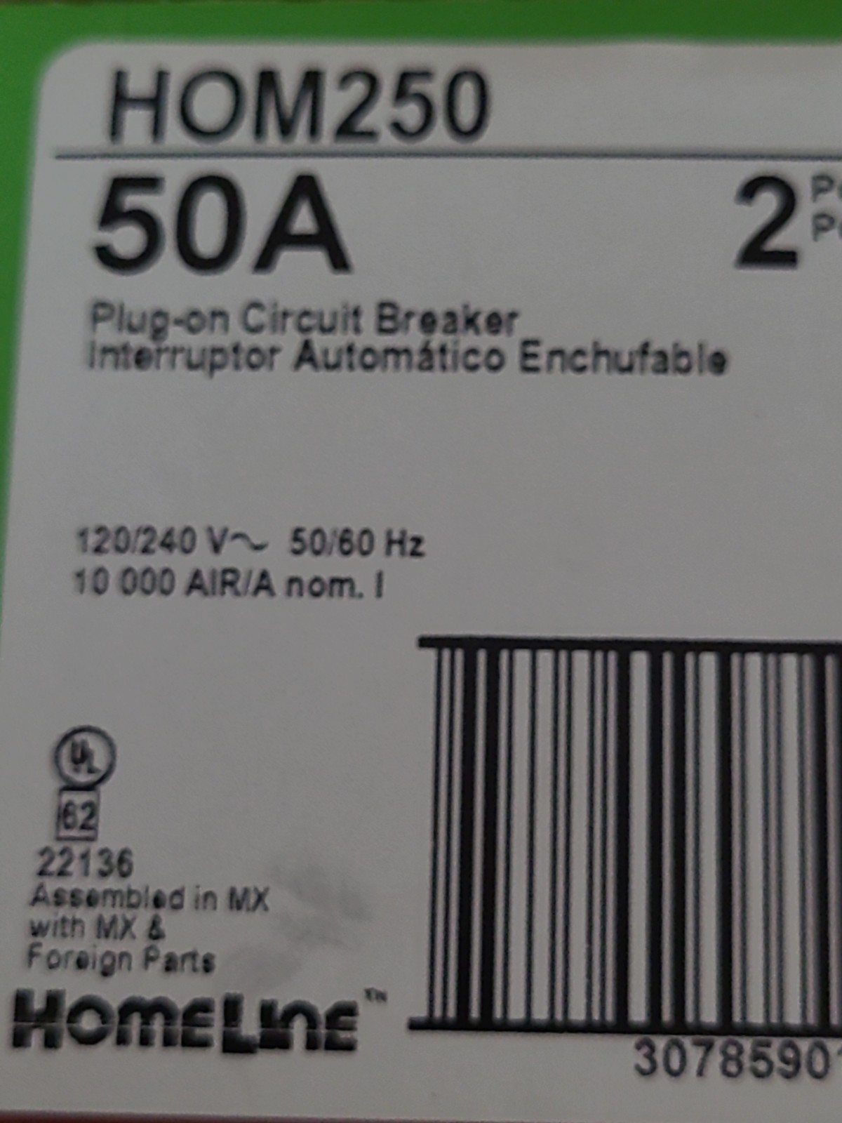 Square D HOM250 50 Amp 2 Pole Circuit Breaker (5 pack) NEW IN BOX