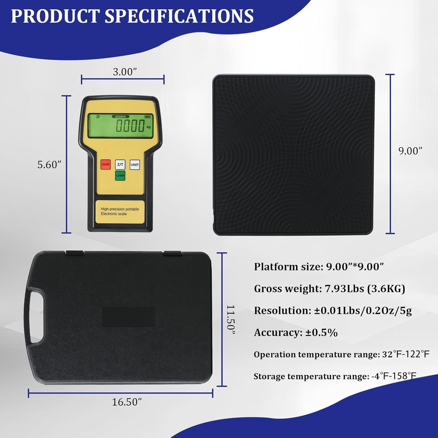 Balanza electrónica digital de carga de refrigerante de 220 lb con estuche portá