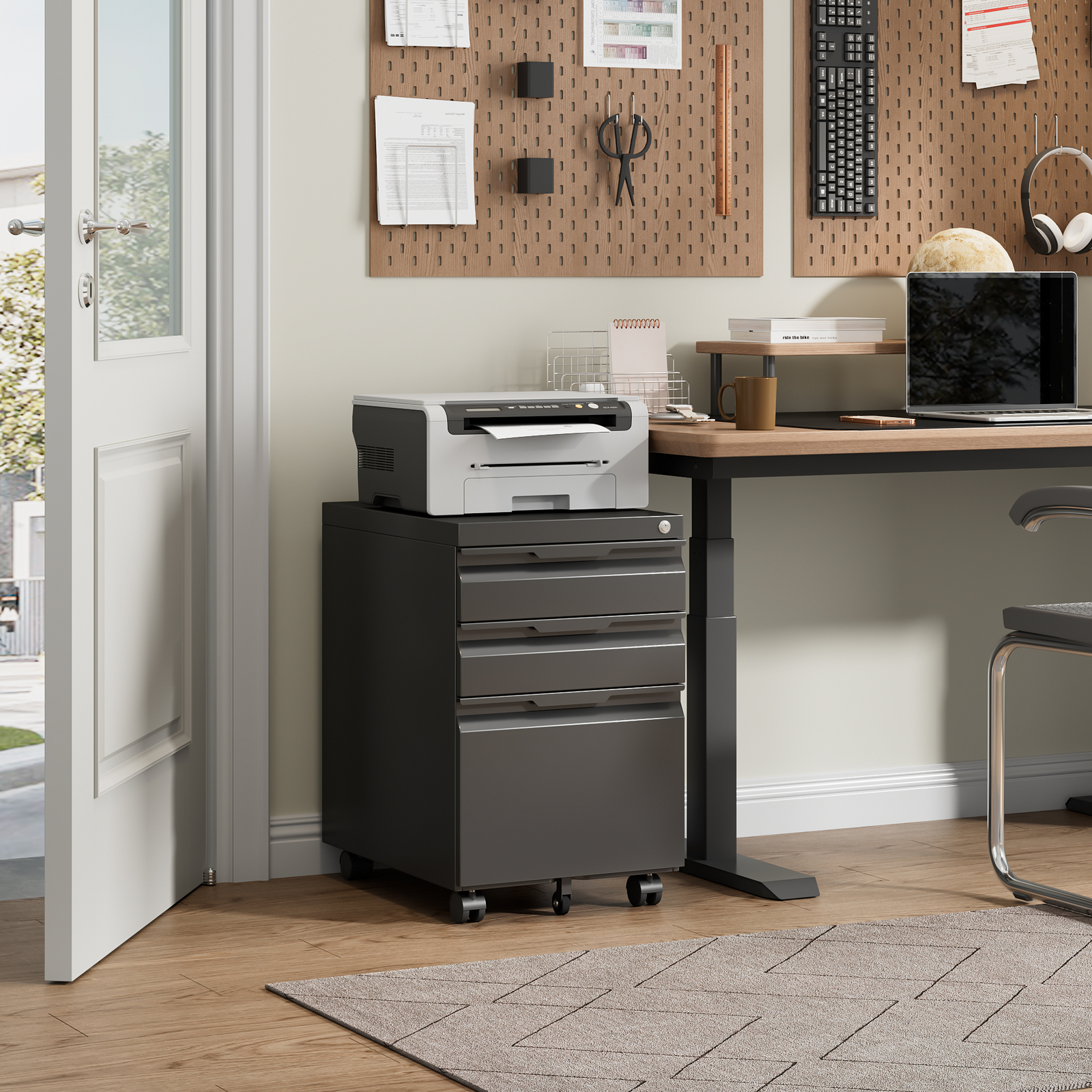 3 Drawer File Cabinet with Lock,Office Under Desk Rolling Filing Cabinet Storage