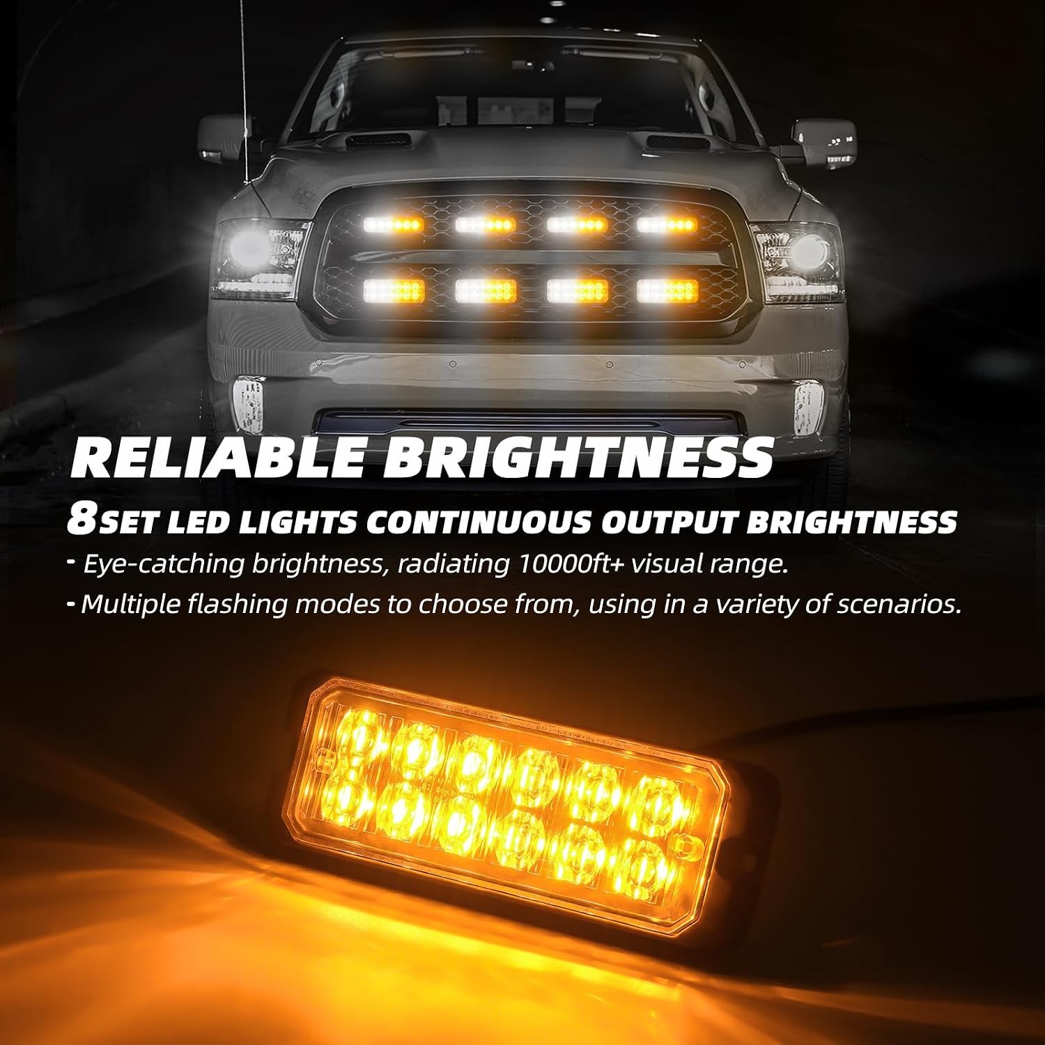 Amber White Ultra Slim LED Emergency Flashing Strobe Lights for Vehicles