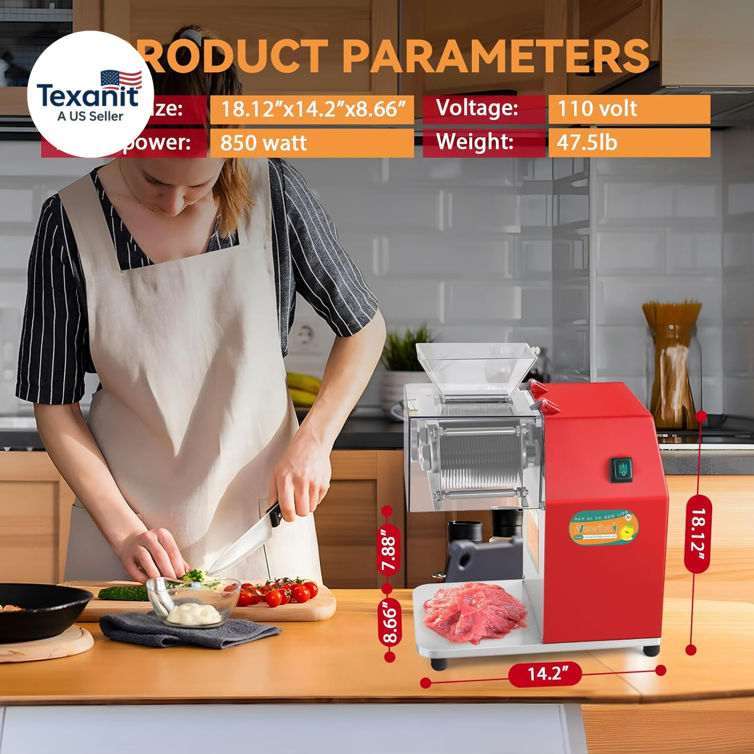 850W Meat Cutter Machine, Commercial Meat Cutting Machine 5Mm/0.2Inch Heavy Duty