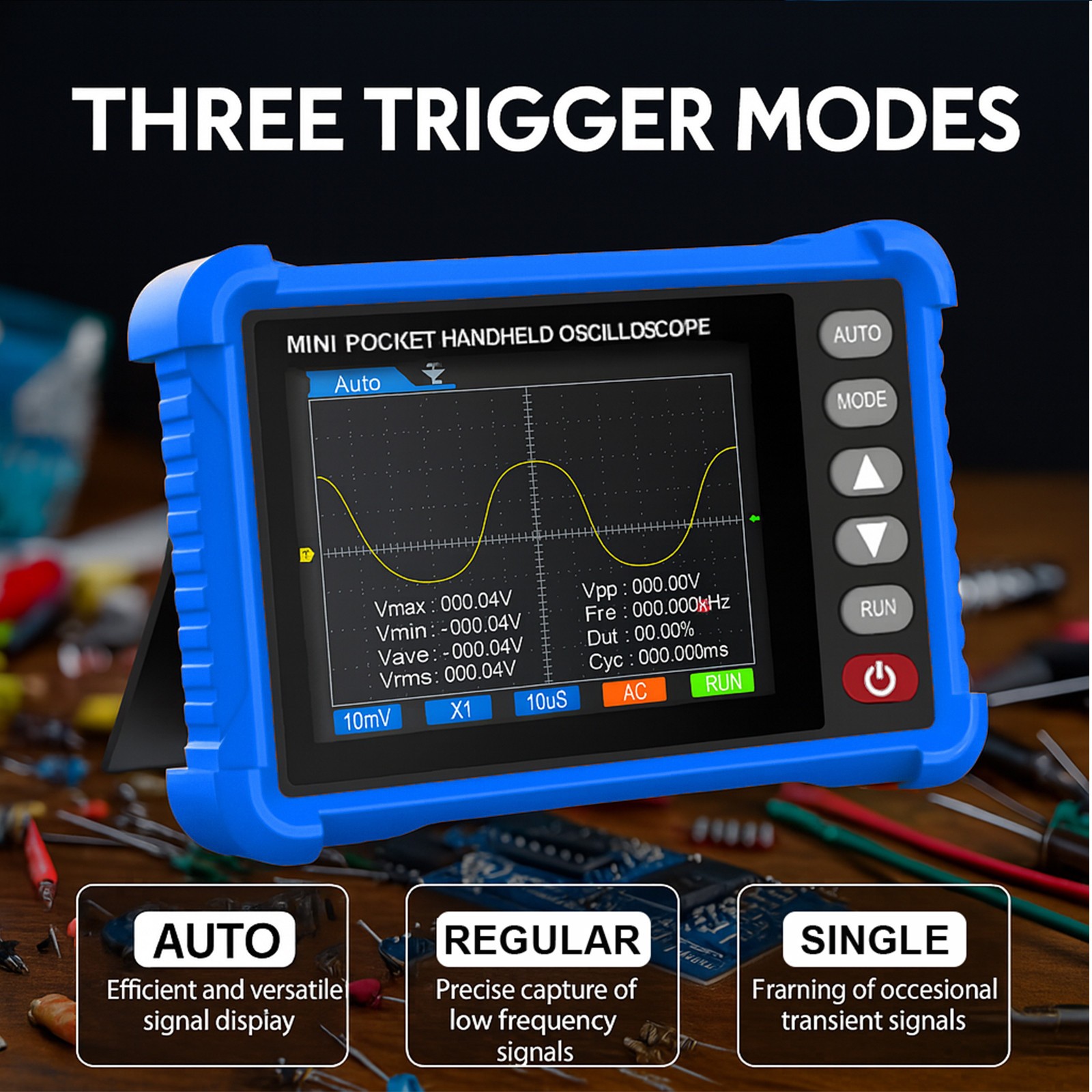 Mini Oscilloscope Handheld – 500kHz Bandwidth, AUTO Set, Perfect for Electronics