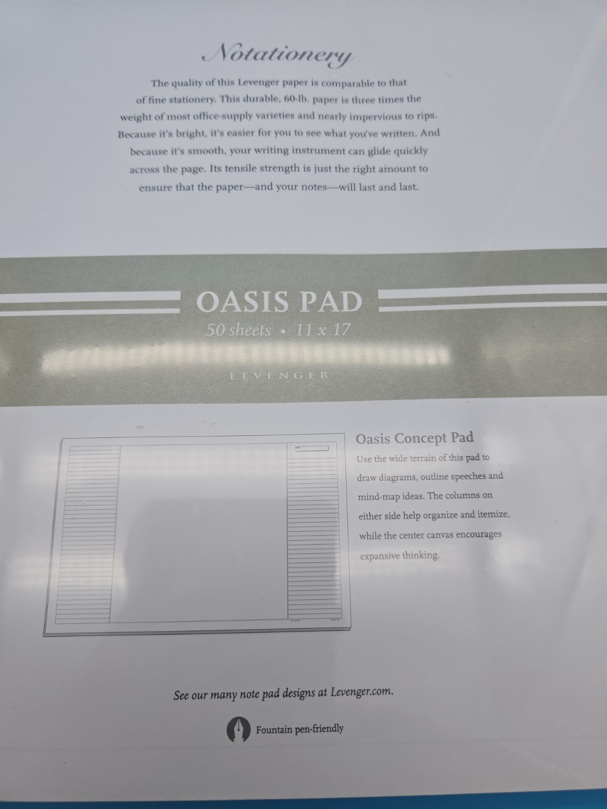 Levenger Freeleaf Notationery Paper Oasis Pad 50 Sheets X 3=150 Sheets SEALED