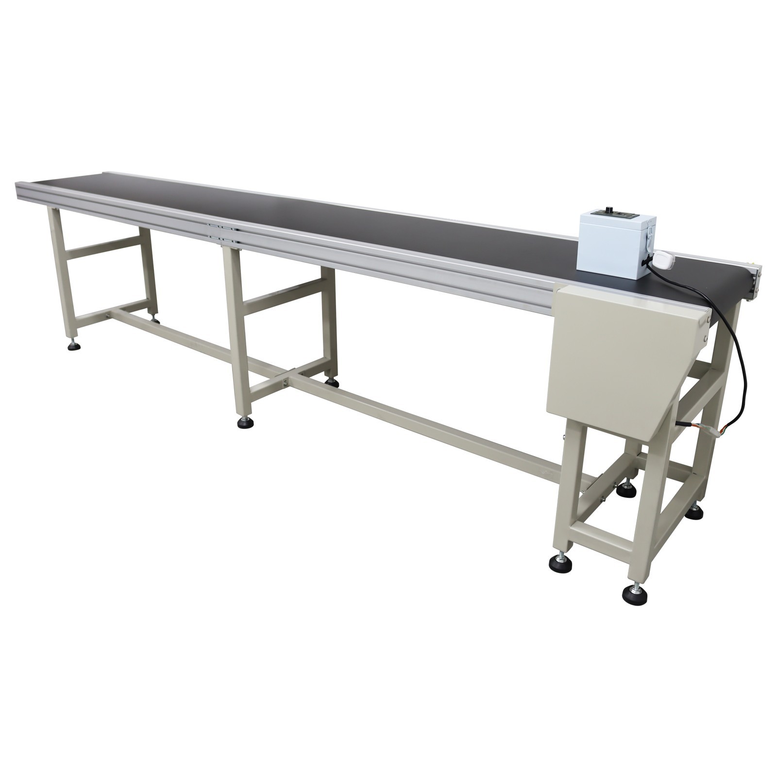 Open Box!Transport System 118in*11.8in L*W Black PVC Conveyor Belt 110V Shipping