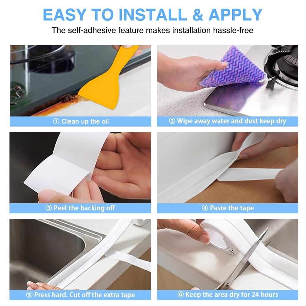2 Rolls White Caulk Tape – Quick, Mess-Free Installation for Bathroom & Kitchen