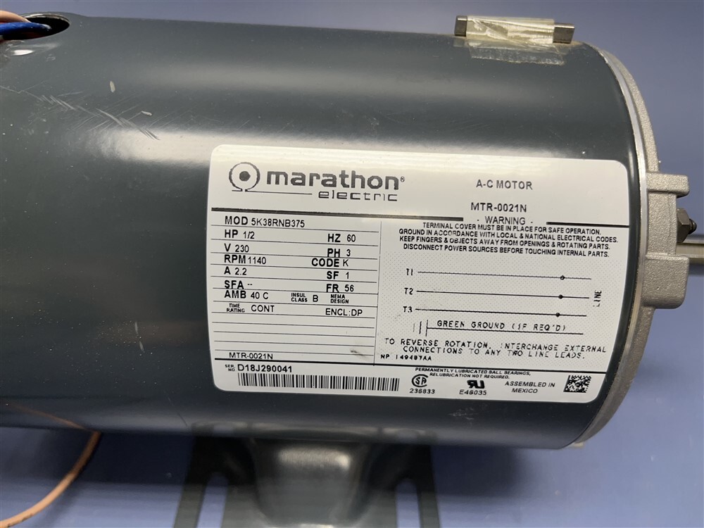 New Marathon 230v 3 Phase Electric AC Motor MTR-0021N 5k38RNB375 1/2″ Shaft