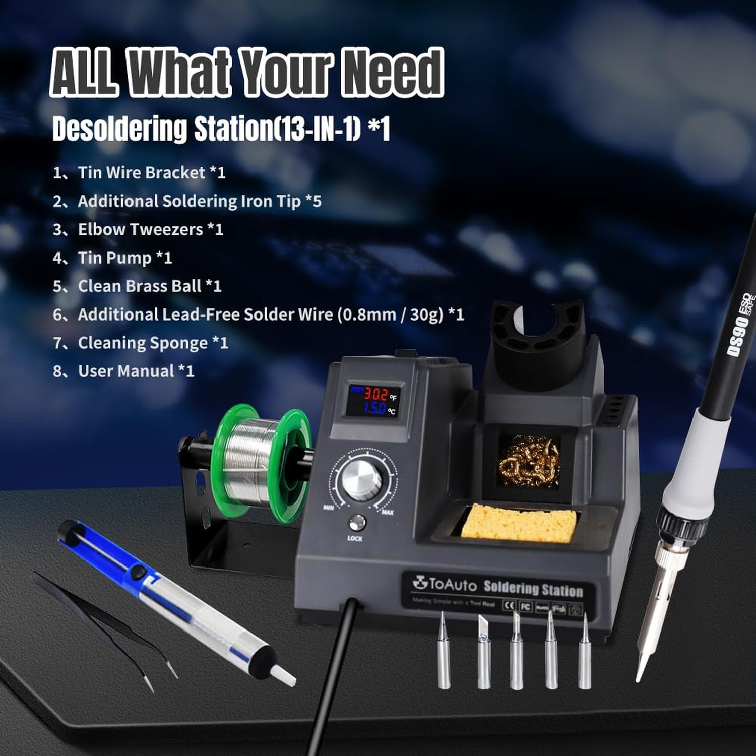 TOAUTO DS90 Soldering Station-°F & °C Dual Digital Display Soldering I