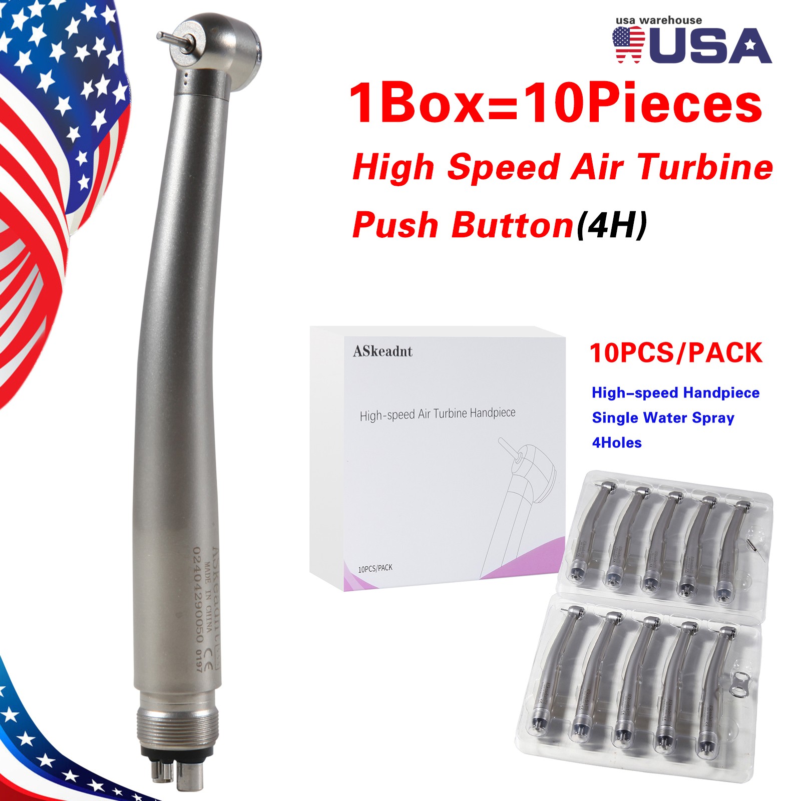10Pack High Dental Speed Handpiece Push Button 4 Hole ADA4 NEW