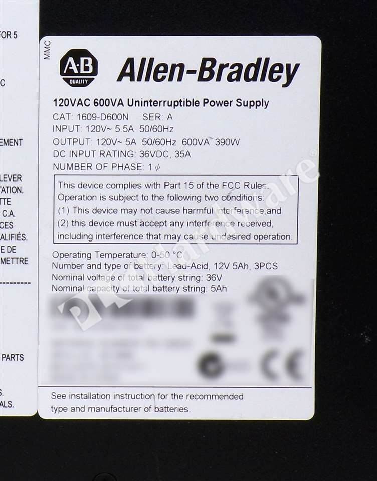 Allen Bradley 1609-D600N /A Industrial Uninterruptible Power Supply 600VA Read