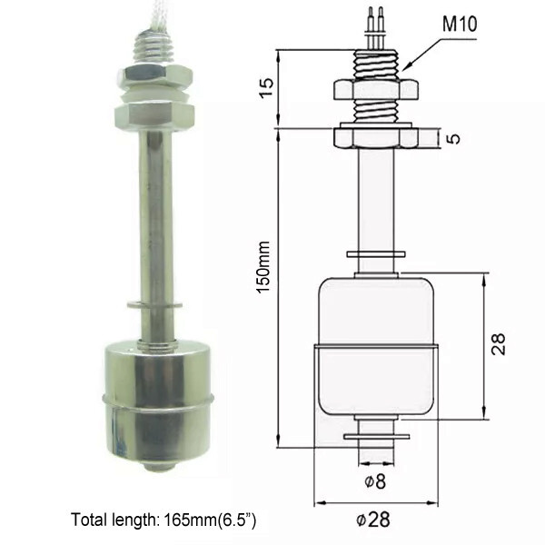 150mm Stainless Steel Float Switch Tank Liquid Water Level Sensor 12V 110V 220V