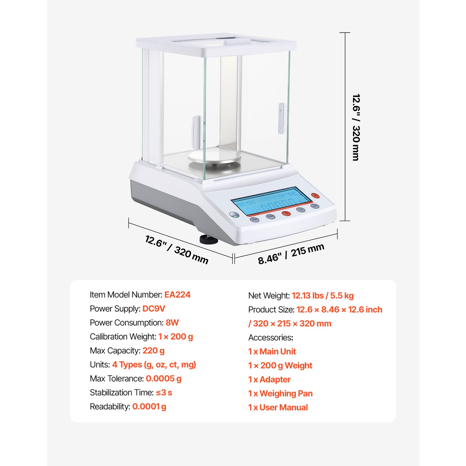 Uimoso Analytical Lab Scale 220g Capacity 0.0001g Precision, 4 Measurement Units