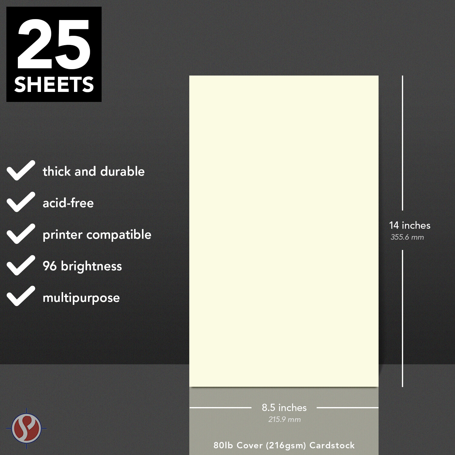 Off-White Cream Cardstock, Heavy Weight 80lb Cover (216gsm), 25 Sheets