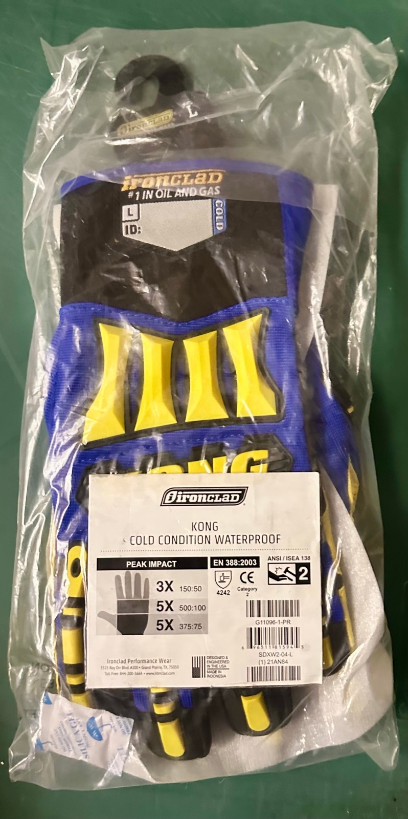 Kong Ironclad Insulated Oil Gas Performance Unisex Cold Condition Gloves Large