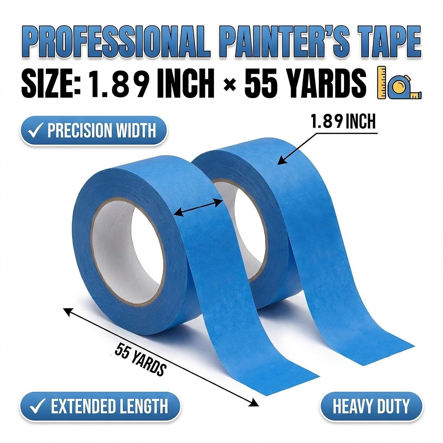 Painters Tape 2 Inch Wide（ 1.89 in. x 55 Yds）, 6 Rolls – Blue Masking Tape fo…