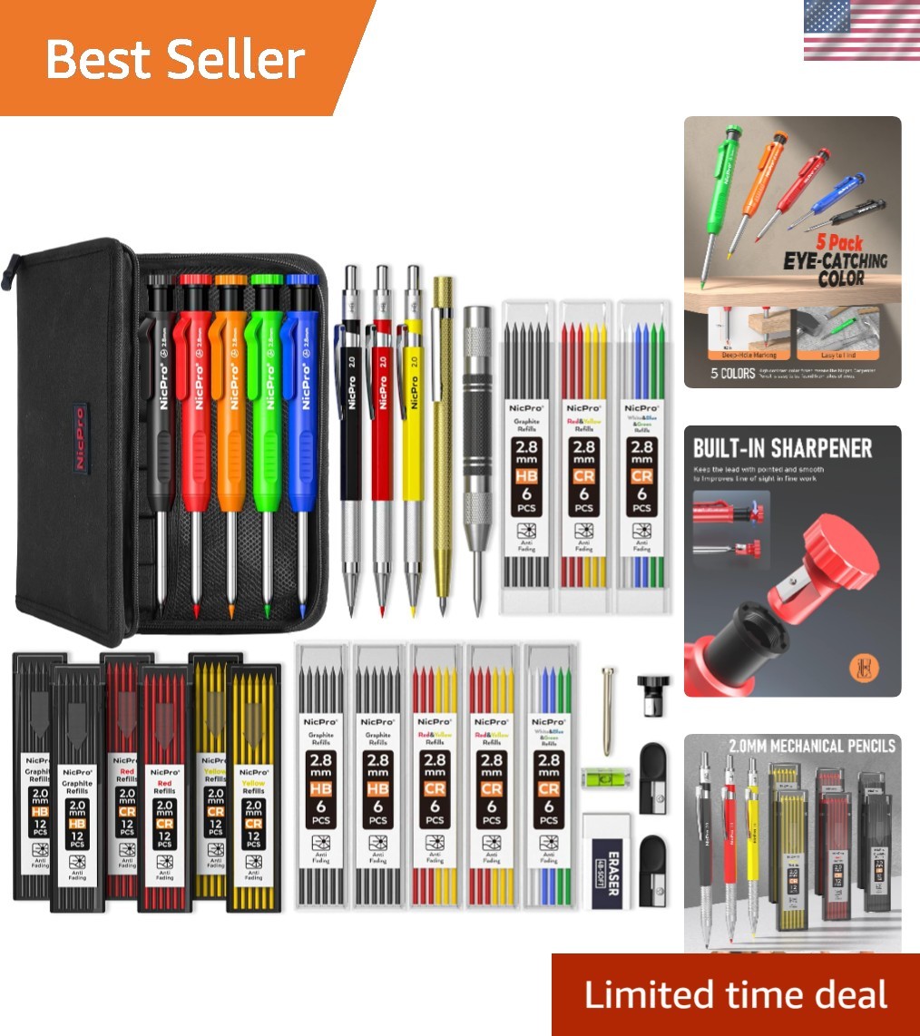 31 Pack Carpenter Pencil Set with Sharpener, Mechanical Carpenter Pencils wit…