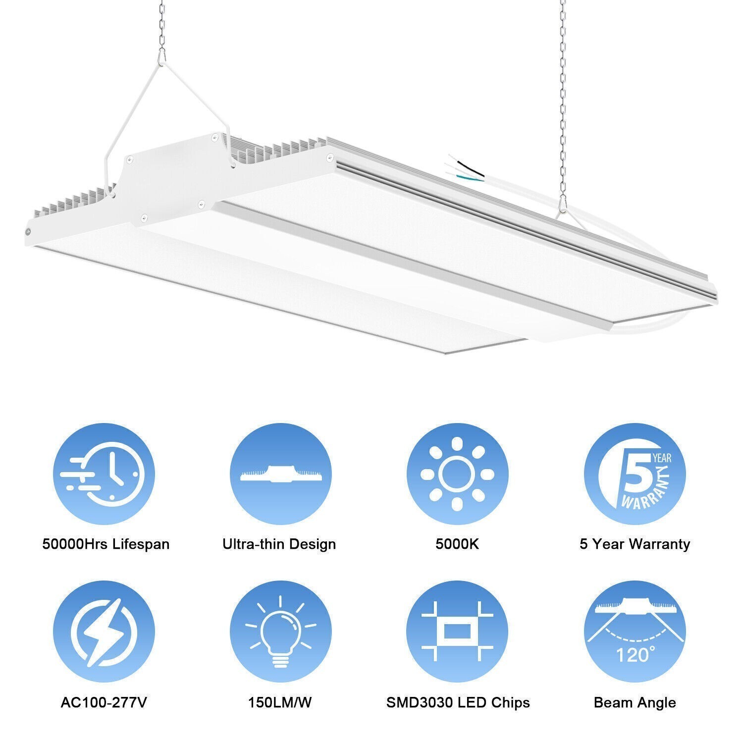 150W Led Linear High Bay Light 22,500LM 5000K Daylight Warehouse Garage Lighting