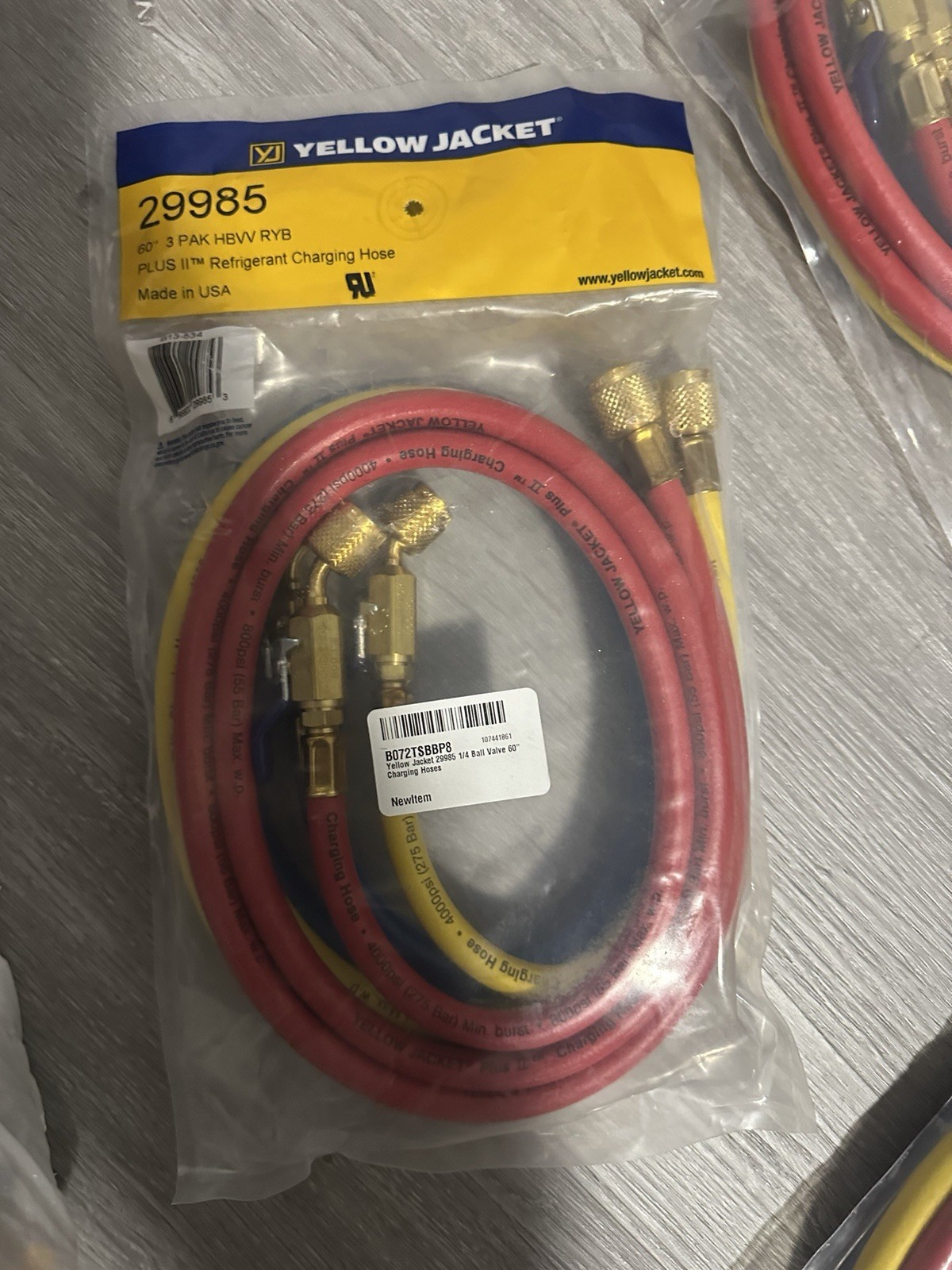 Yellow Jacket 29985 PLUS II Refrigerant Charging Hose Set 60” 3-Pack
