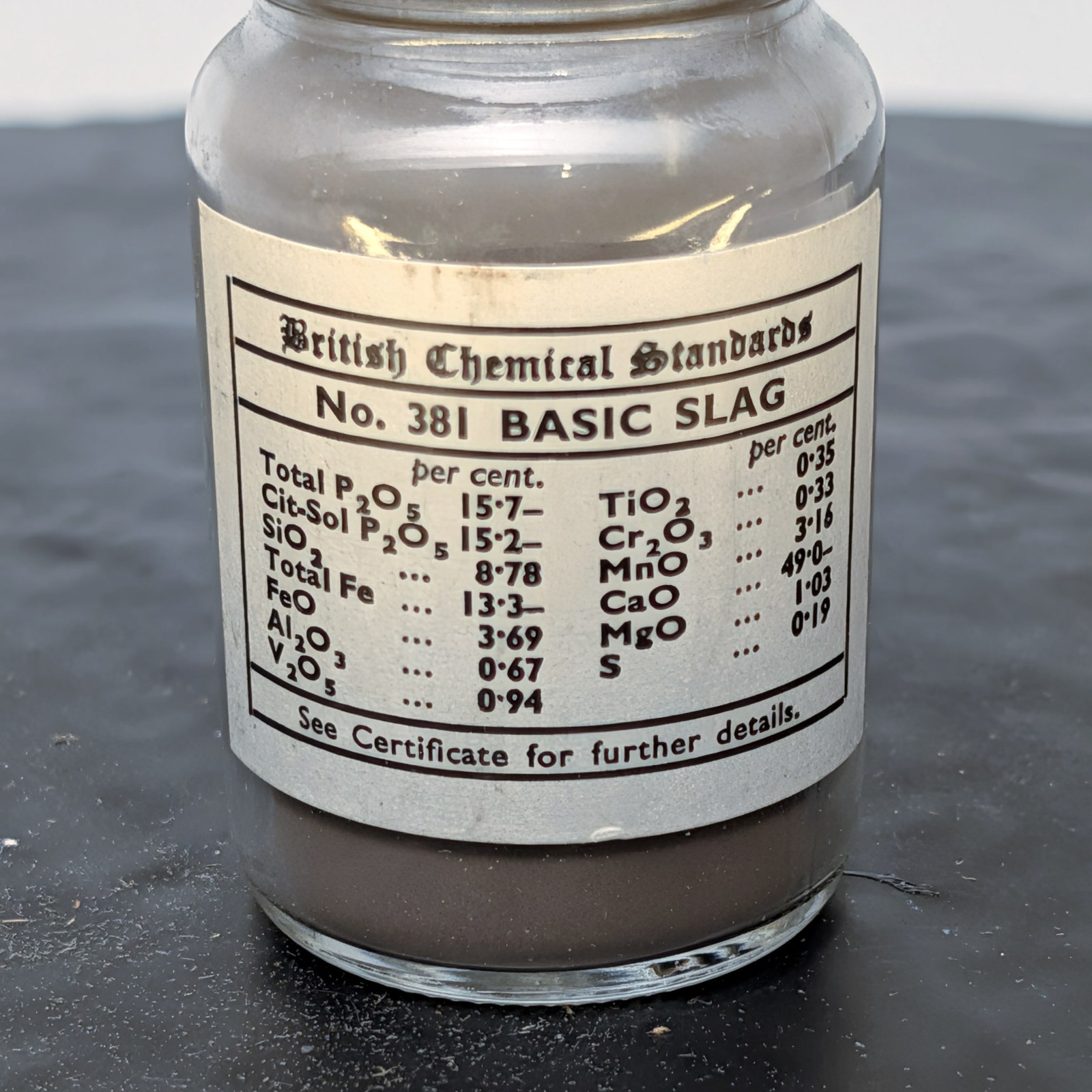 British Chemical Standards 381 Basic Slag+Reference Material Partial Jar â