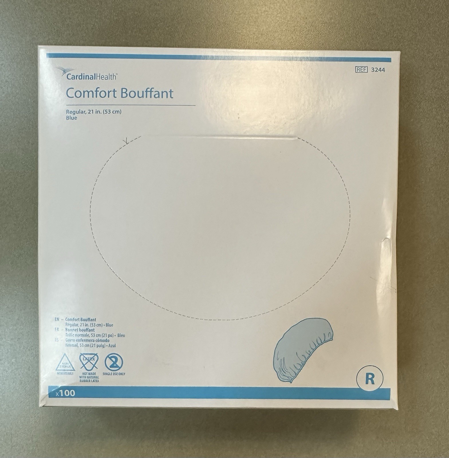 Cardinal Health Brand Reg. Size Blue Disposable Bouffant Caps 100 Count Pkg