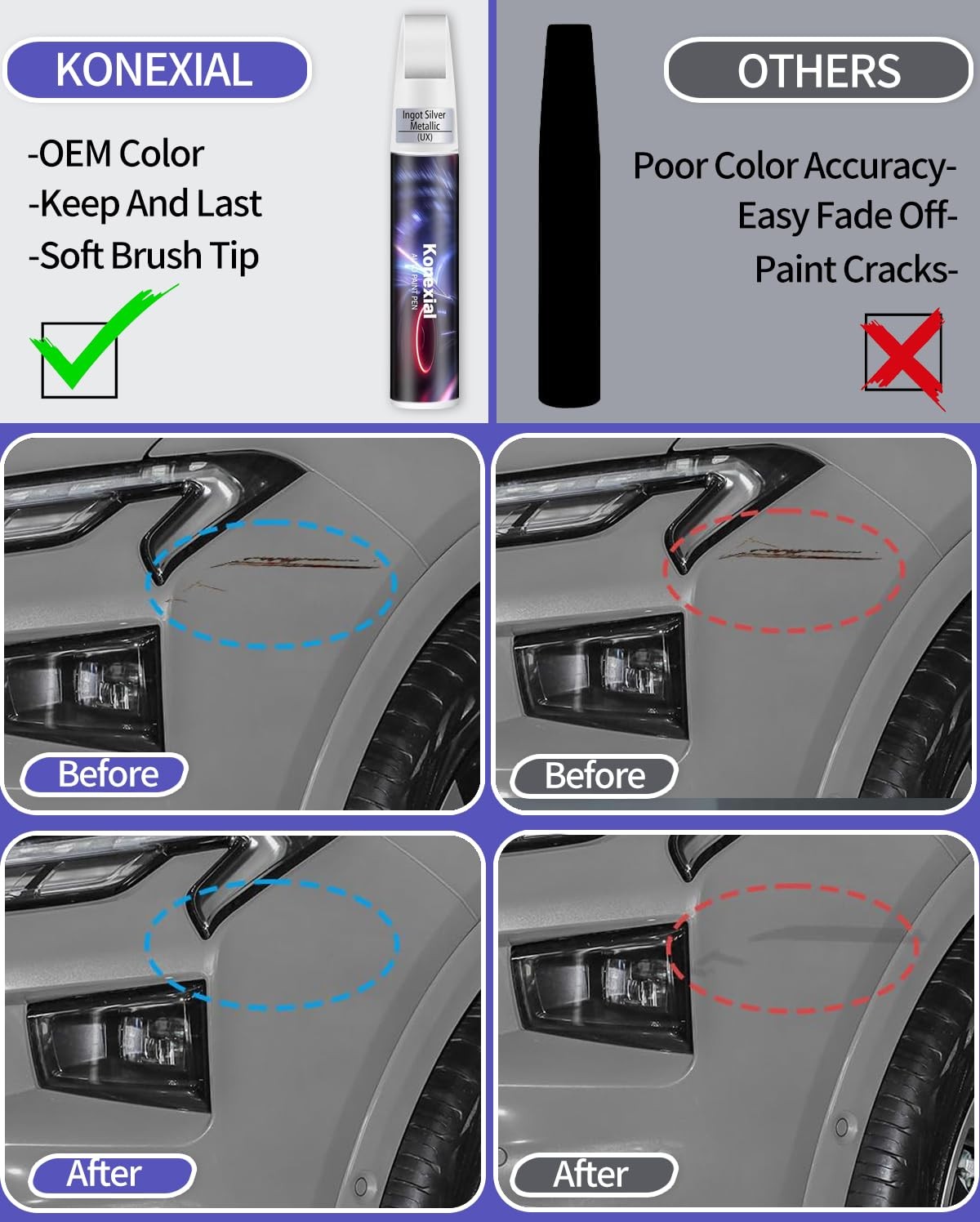 Ingot Silver Metallic Touch Up Paint for Ford Deep Scratch Repair Pen
