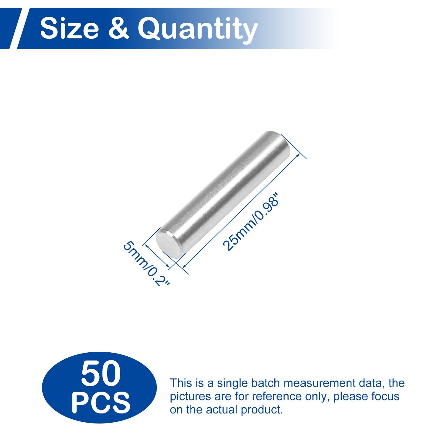 MroMax 50Pcs M5 x 25mm Dowel Pins Approx 3/16 x 1 , 304 Stainless Steel Cylin…