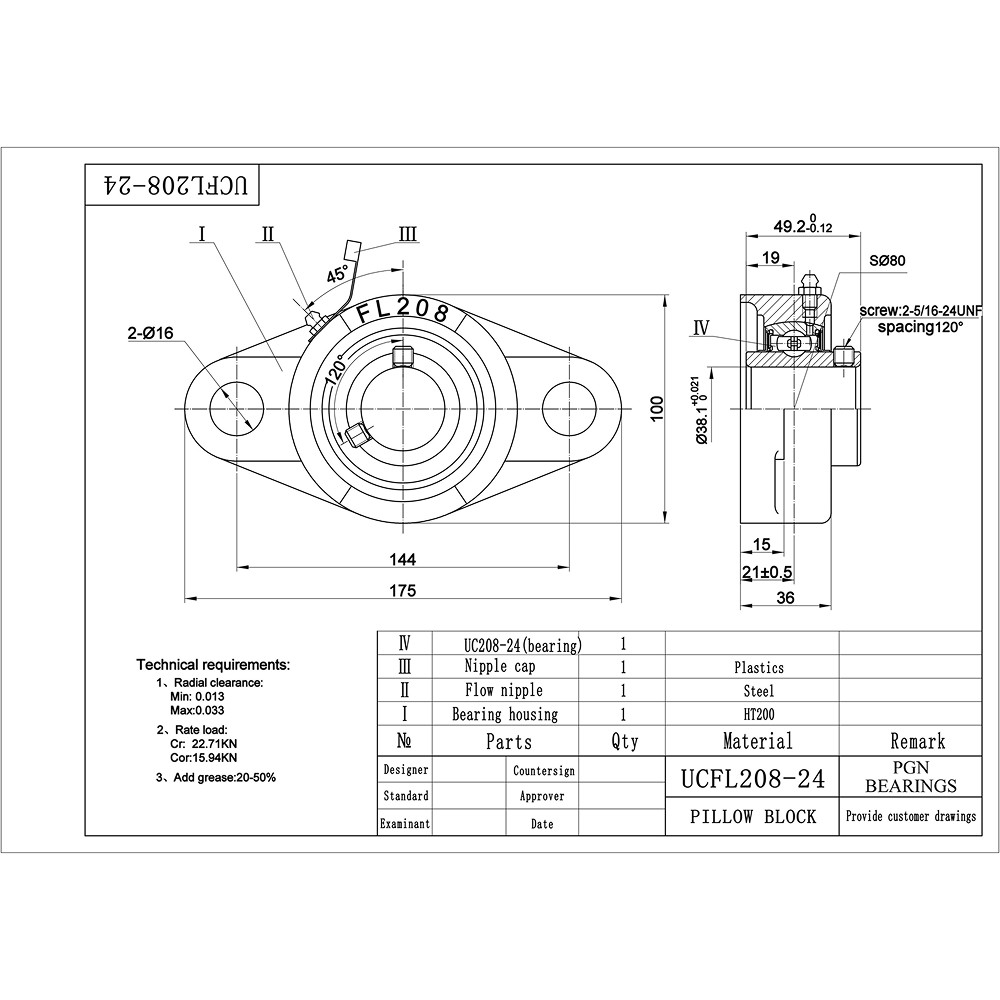 (2) UCFL208-24 Solid Pillow Block Flange Mounted Bearing 1-1/2″ Bore 2 Bolt