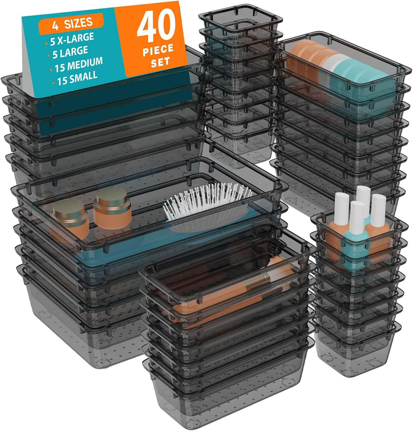 Storage Organizer Bins Clear Drawer Dividers for Office Bathroom Crafts Kitchen