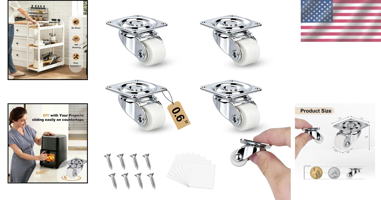 360° Swivel 0.6 Inch Casters White – Perfect for Light Furniture & DIY Projects